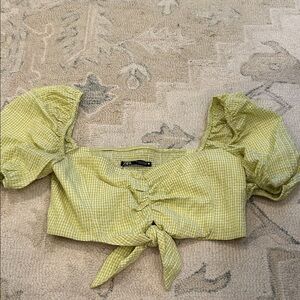 Zara Light Green and yellow Gingham Crop Top